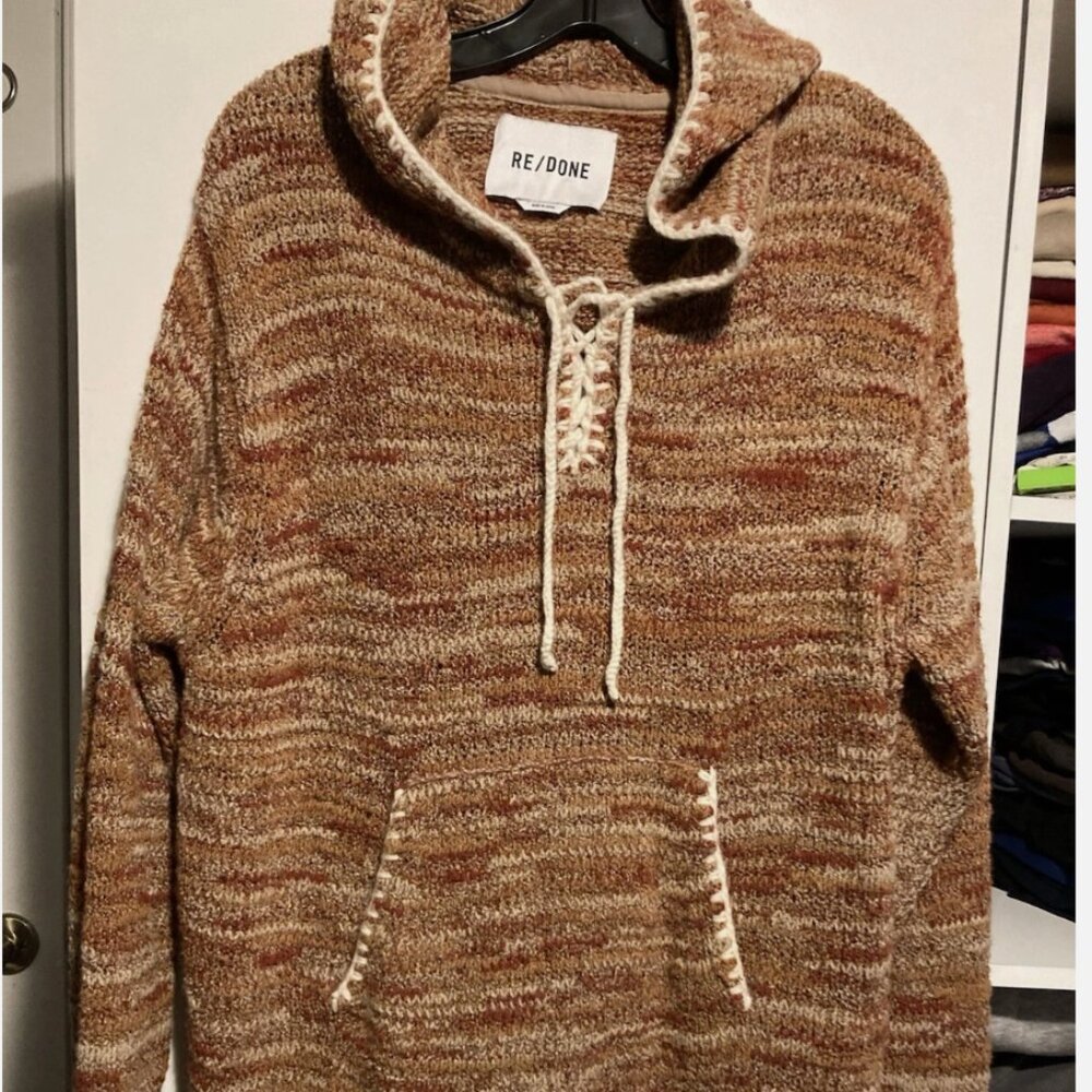 RE/DONE Sweater Long Top 90's Baja Pullover Hoodie in Terra Multi Color Size M